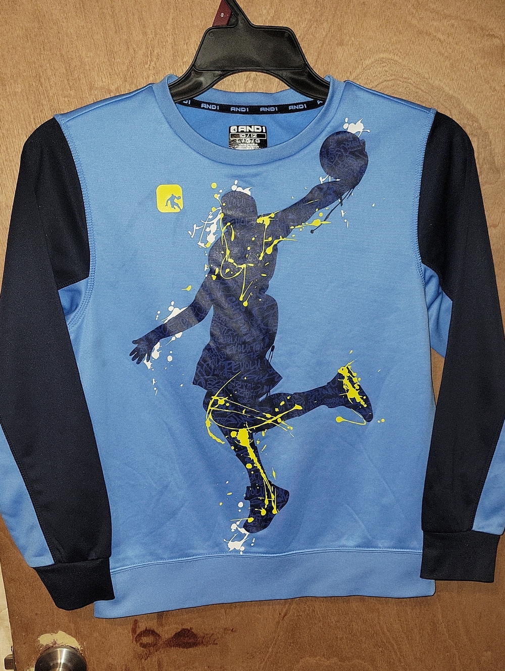And1 Blue Crewneck Sweatshirt with Navy Sleeves and Yellow Graphic